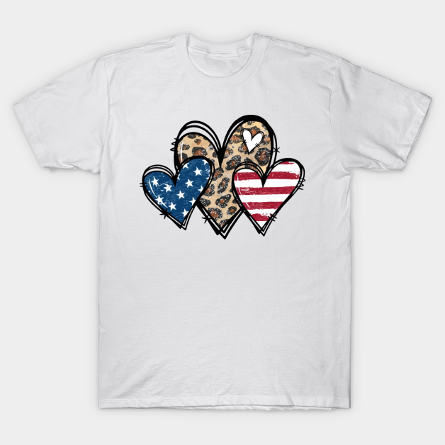 American Flag Hearts Leopard 4th of July Patriotic Women T-Shirt by Crazy Robot